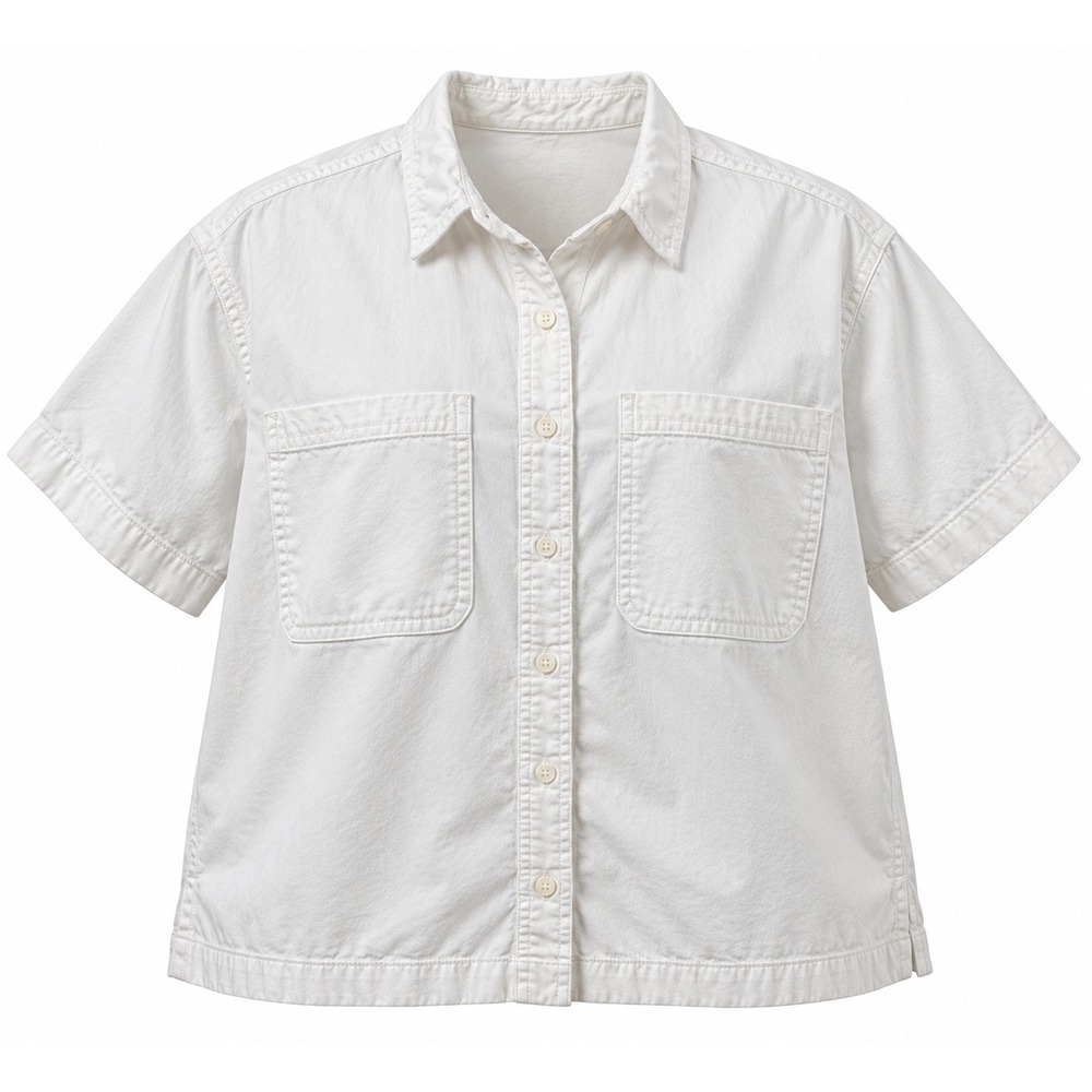 Quince Short Sleeve Button Down Utility Shirt White Cotton Canvas Women Size M